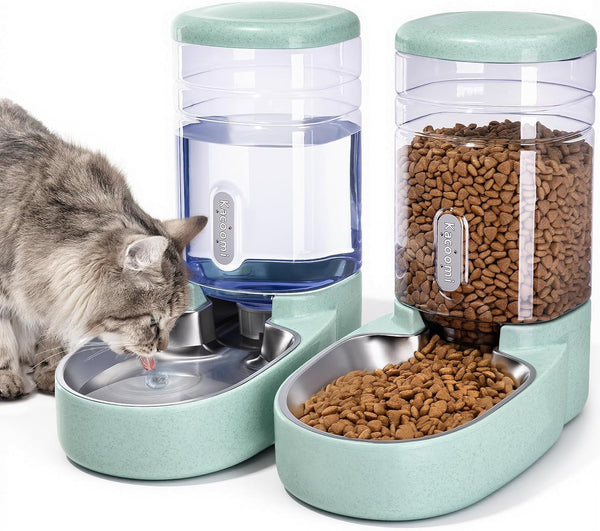 Kacoomi Automatic Dog Cat Feeder and Water Dispenser Gravity Food Feeder and Waterer Set with Pet Food Bowl for Small Medium Dog Puppy Kitten, Large Capacity 1 Gallon X 29