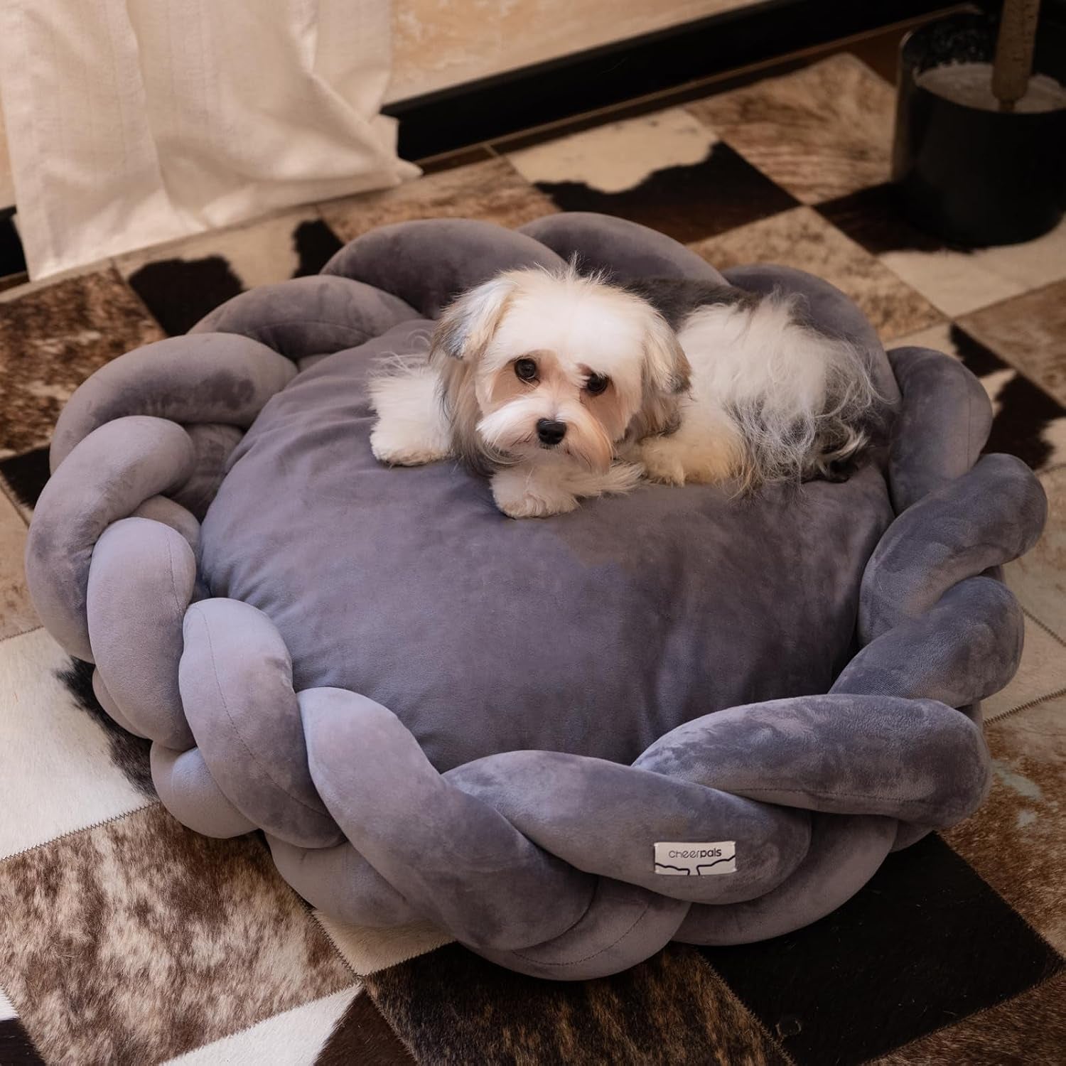 cheerpals-weave-cat-bed-for-indoor-cats-cute-pet-bed-with-washable-cushion-fluffy-kitty-bed-for-small-dogdark-gray