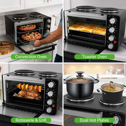 2-In-1 Convection Oven & Cooker - 30 Quart, 1500W Multi-Function Kitchen Oven with Dual Hot Plates, 7 Cooking Modes Including Rotisserie, Broil, Bake - 19.6 X 16.0 X 13.5 Inches4