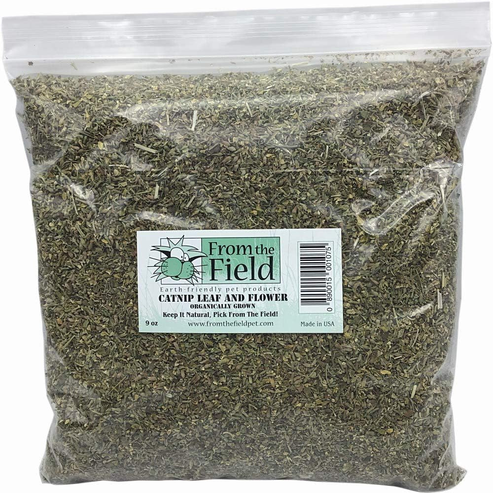 from-the-field-9-oz-catnip-leaf-and-flower-bulk-bag-organic-usa-grown-high-potency-catnip-for-cats-kittens-resealable-long-lasting-natural-cat-treat-for-play-exercise