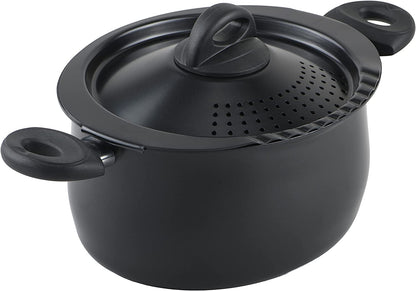 5.5-Quart Nonstick Aluminum Pasta Pot with Strainer Lid and Handles, Pfoa-Free Nonstick Oval Cooking Pot and Lid, Black1