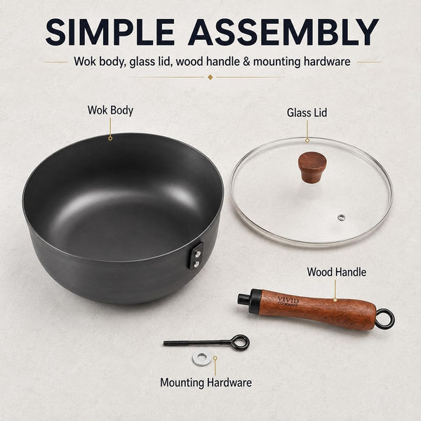4 Qt Nitrided Carbon Steel Deep Wok with Lid, Flat Bottom | Deep 4 Qt Nitrided Steel for Braising, Soups, Noodles and One-Pot Meals; Wooden Handle; Gas, Electric and Induction Ready.9