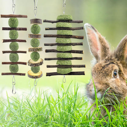 ERKOON Bunny Chew Toys, Rabbit Chew Toys for Teeth Grinding, Improve Dental Health, 100% Natural Apple Wood Timothy Grass Cake Treats for Rabbits Guinea Pigs Chinchillas Bunnies Hamsters (3 Pcs)7