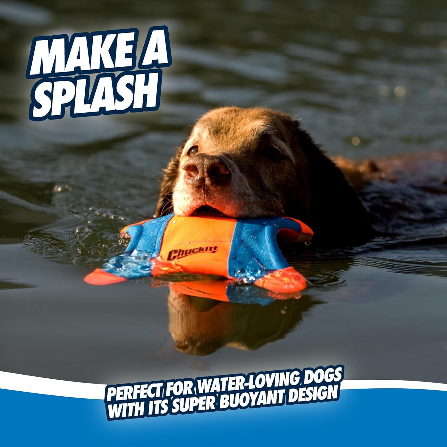 chuckit-flying-squirrel-fetch-dog-toy-water-floating-flyer-soft-and-durable-polyester-canvas-construction-for-large-dogs-size-large-11-inch-diameter-pack-of-1-orange-and-blue