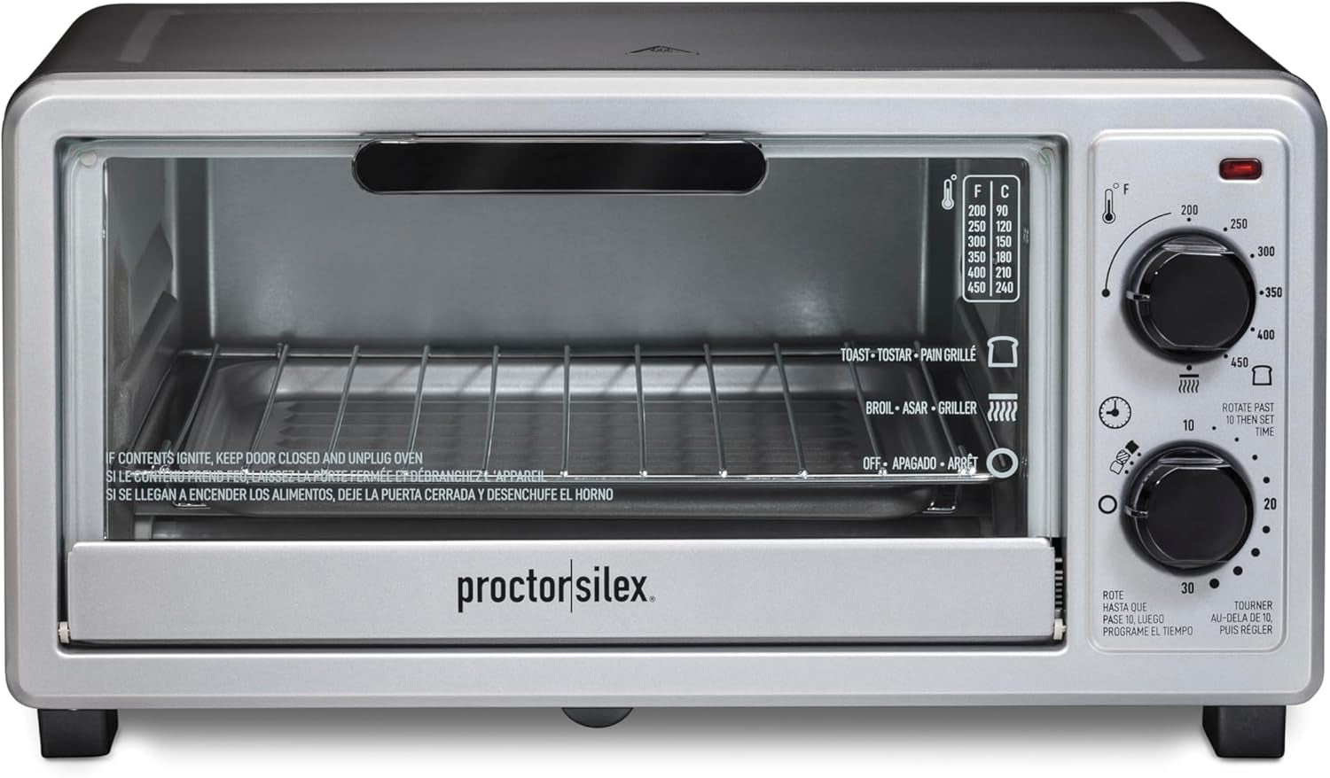 4-slice-countertop-toaster-oven-bake-broil-toast-200-450-f-adjustable-temp-30-minute-timer-automatic-shutoff-black-and-silver-31260g