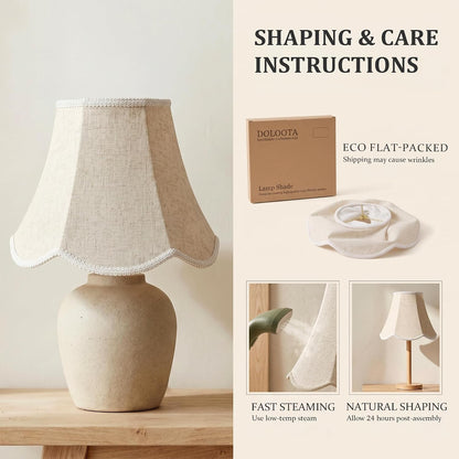Beige Scalloped Lamp Shades Set of 2, 6.7" X 13" X 10" Bell Linen Lampshades with Petal Edge Braid, Medium Spider Fitter Replacement for Table Lamps, Living Room & Bedroom, Easy Assembly Required6