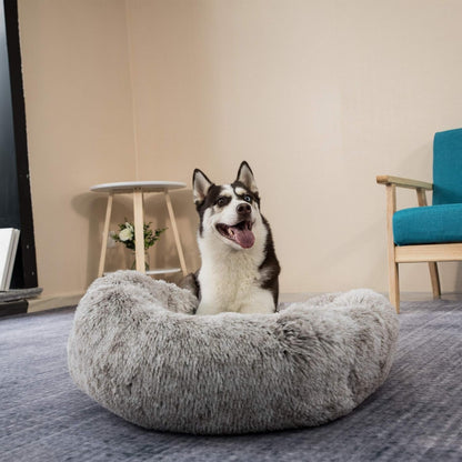 Coohom Oval Calming Donut Cuddler Dog Bed,Shag Faux Fur Cat Bed Washable round Pillow Pet Bed(30"/36"/43") for Medium Dogs (Xl(36"X27"X7"),Light Brown)5