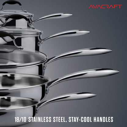 10 Piece 18/10 Stainless Steel Cookware Set | Tri-Ply Cookware, Glass Strainer Lid Included, Ergonomic Stay Cool Handles, Dishwasher Safe4
