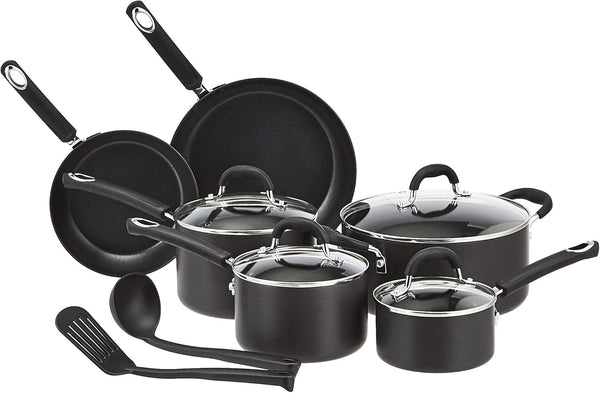 Non-Stick Cookware Set, Pots and Pans with Lids, Hard Anodized Aluminum, Dishwasher Safe, Oven Safe, Black, 12-Piece1