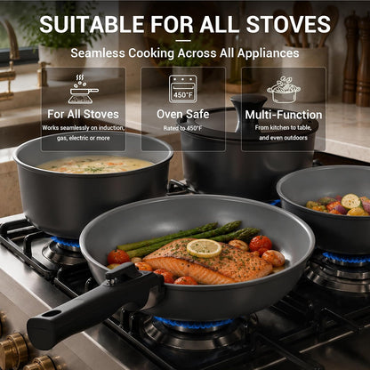 18-Piece Ceramic Pots and Pans Set Non Stick, Non Toxic Cookware Set with Removable Handles, Pot Sets for Cooking, Induction Ready, Dishwasher & Oven Safe, PFAS PFOA & PTFE Free (Black)5