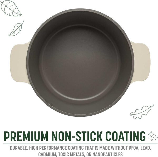 All-In-One Pot, Multilayer Nonstick, High Performance Cast Dutch Oven with Matching Lid, Roasting Rack and Turner, Made without PFOA, Dishwasher Safe Cookware, 4.7-Quart, Linen6