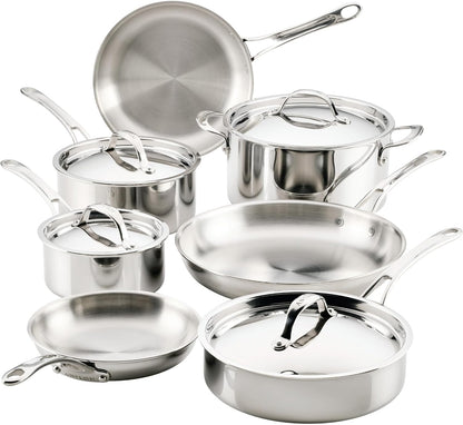 Everlast Clad Stainless Steel Pots and Pans Set, 11-Piece | Oven Safe to 500°F, Dishwasher Safe, Induction-Ready, Stainless Steel Cookware Set, Tri-Ply Clad for Even Heating1