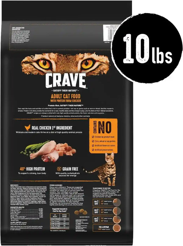 CRAVE Grain Free High Protein Natural Adult Dry Cat Food, Chicken, 10 Lb | 40% Protein, Real Chicken #1 Ingredient, All Natural Ingredients, No By-Product Meal, No Corn, Wheat, Soy, Supports Muscles2