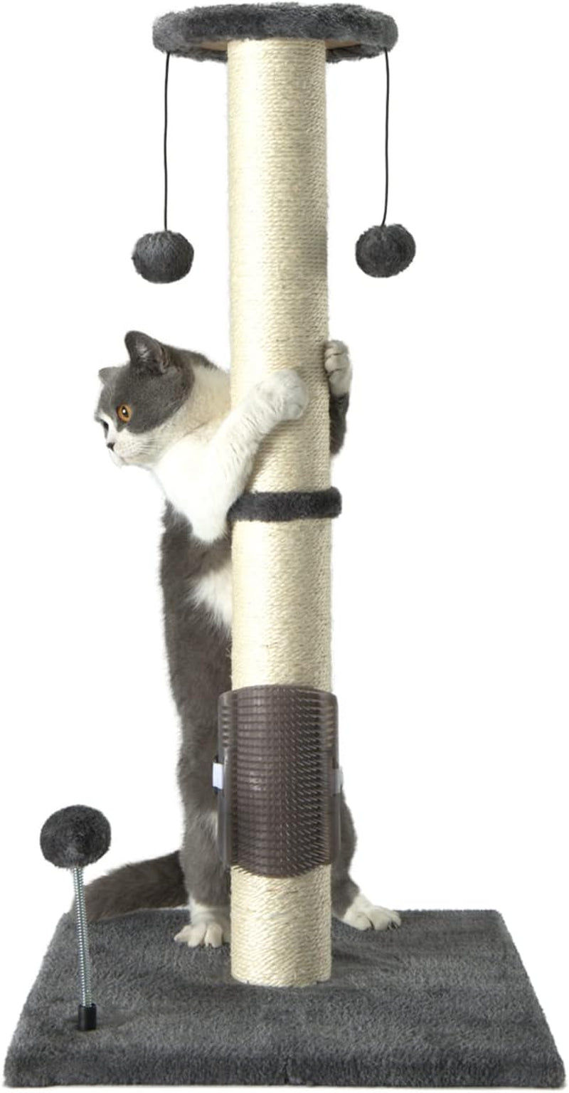 peekab-32-tall-cat-scratching-post-sisal-scratch-posts-with-hanging-ball-and-self-massage-brush-vertical-scratcher-for-indoor-cats-and-kittens-gray-32inches
