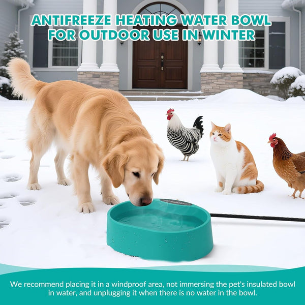 125 OZ/3.7L Heated Water Bowl, Large Heated Dog Bowls for Outside, Safety Listed Heated Pet Bowl with Anti-Chew Cord for Dog, Chicken,Duck,Cat Drinking Water in Winter, Anti-Slip Base7