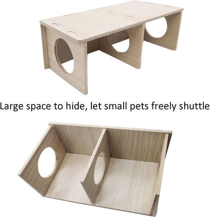 Hamiledyi Wooden Hamsters 2-Chamber Hideout-Tunnel Multi Chamber Exploring Toy Hamster Hiding Maze Tunnel Toy Platform Stuff Cage Accessories for Gerbil Rat Mice4