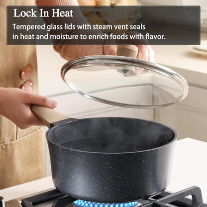 Nonstick Saucepan with Lid, 3.5 Quart German Greblon Ceramic Sauce Pan, Non Toxic Sauce Pot with Cover for Multipurpose Use, PTFE, PFOA & PFAS Free, Induction Compatible.6