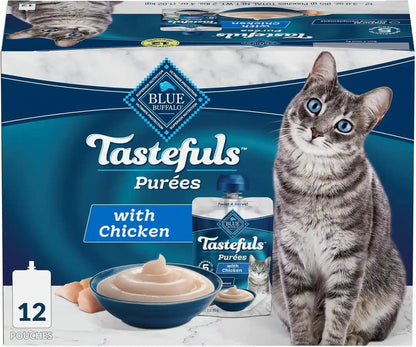 Blue Buffalo Tastefuls Purées Variety Pack Wet Cat Food Complement (Chicken & Tuna) Made with Natural Ingredients, for All Life Stages, 3-Oz. Resealable Pouches (12 Count)14