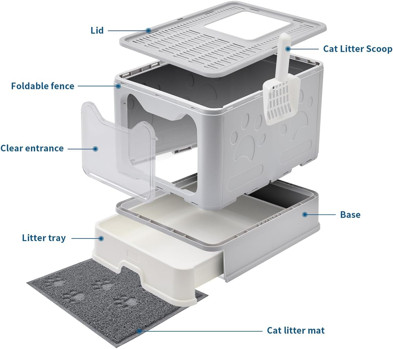 medario-cat-litter-box-with-litter-mat-and-scoop-large-covered-litter-box-with-lid-enclosed-kitty-box-front-entry-top-exit-odor-control-easy-to-clean-grey