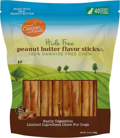 Canine Naturals Rawhide Free Peanut Butter Dog Chews, Sticks, 40 Count | 100% Rawhide Free, Made with Real Peanut Butter, All-Natural, Easily Digestible, 5 in Sticks, Dog Treats, Bulk Value Pack1