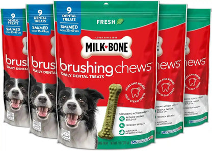 Milk-Bone Brushing Chews, Small/Medium, Fresh Flavor, 25 Dental Treats | 19.6-Oz. Bag, Daily Dental Dog Treats, for Dogs 25-49 Lbs., Fresh Mint Flavor15