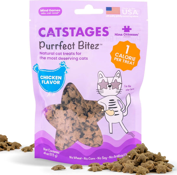 Catstages by Nina Ottosson Purrfect Bitez Natural Crunchy Cat Treats for Puzzles, Toys, Feeders, & Training, Usa-Made, Real Chicken Flavor, 4Oz1
