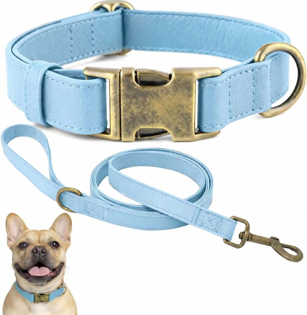 b-f-dog-collar-and-leash-set-leather-silicone-waterproof-odor-proof-dog-collar-and-leash-for-medium-dogs-soft-flexible-dog-collars-adjustable-pet-collar-brown-medium-12-5-20-neck