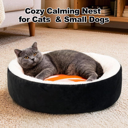 Sushi Cat Bed, Calming Small Dog Bed 21In, Washable | Anti-Anxiety Cuddler Bed for Kitten & Puppy, Ultra-Soft Plush Fur, Non-Slip Bottom, Machine Washable Cushion Pet Bed2