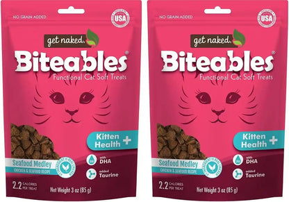 Get Naked Biteables Daily Soft Cat Treats with High Quaility Protein, Chicken and Seafood Flavor, Made with Real Chicken, Omega 3, Functional Kitten Treats for Growing Cats, Grain-Free, 3Oz8