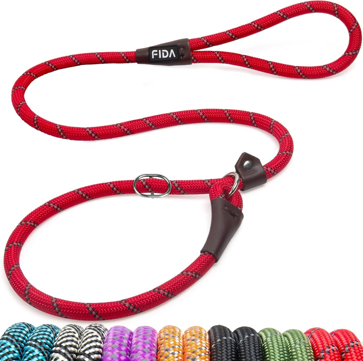 fida-durable-slip-lead-dog-leash-6-ft-x-1-2-heavy-duty-dog-loop-leashes-comfortable-strong-rope-slip-leash-for-large-medium-dogs-no-pull-pet-training-lead-with-highly-reflective1-2-black
