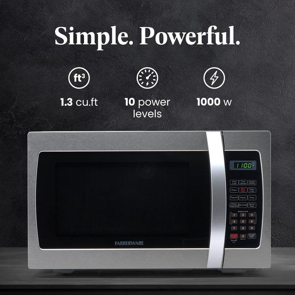 1.3 Cu. Ft. Countertop Microwave Oven – 1000 Watts Power, Auto Cook Settings, Defrost, Easy Clean and Child Safety Lock - Stainless2