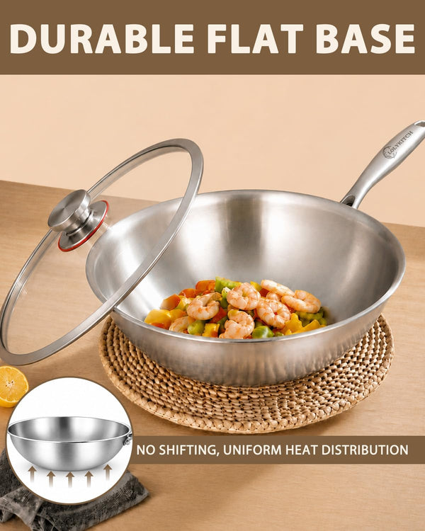 13-Inch Tri-Ply Stainless Steel Wok Pan with Lid | Detachable Handle | Stir-Frying Pan | Induction Wok | Dishwasher and Oven Safe | Heavy-Duty | Flat-Bottom8
