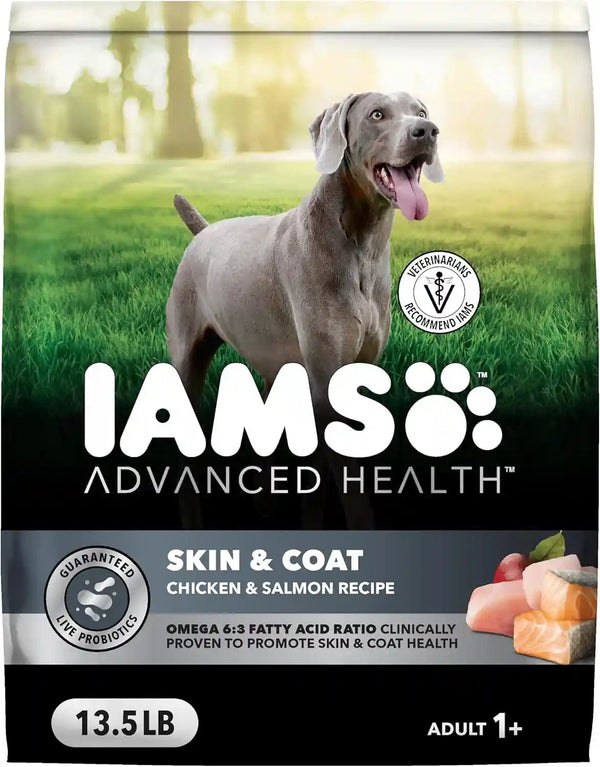 IAMS Advanced Health Skin & Coat Dry Dog Food, Chicken & Salmon, 27 Lb | Vet-Recommended, Omega 6:3 Fatty Acids, Zinc & Vitamin E, Real Chicken #1 Ingredient, Real Salmon, No Artificial Flavors12