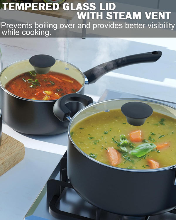 Pots and Pans Set Nonstick, 10 Piece Ceramic Cookware Sets, Kitchen Non Stick Cooking Set with Saucepans, Frying Pans, Dutch Oven Pot with Lids, Black | Non Stick Pots and Pans4