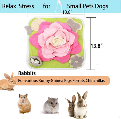 Rabbit Foraging Mat Snuffle Mat for Small Animals Bunny Puzzle Toys Pets Interactive Feeding Mat for Guinea Pigs Hedgehog Chinchilla Puppies (Pink)3
