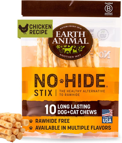 Earth Animal No Hide Stix - Rawhide Free Dog Chews Sticks 10 Count Chicken | Small Sticks Chicken Flavored Natural Rawhide Free Long Lasting Dog Chews - Treats for Small Dogs and Cats1