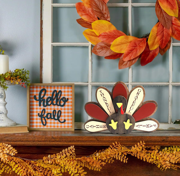 Thanksgiving Turkey Wood Table Decor Rustic Harvest Standing Wooden Sign | Autumn Centerpiece Holiday Home Tabletop Decoration Farmhouse Style4