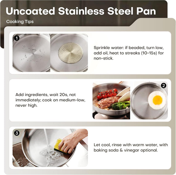 10 Inch Stainless Steel Frying Pan with Lid, Tri-Ply Healthy Stainless Steel Cookware, Pan, Skillet on Induction, Ceramic and Gas Cooktops, PFOA Free Cooking Pan, Dishwasher Safe4