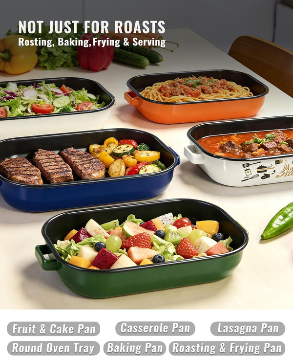 Roasting Pan for Oven with Rack 6-Piece Enamel Deep Lasagna Baking Dish 14&17 Inch, 572°F High Temp Resistance Dishwasher Safe Non-Stick Easy-To-Clean, Large Turkey Ham Roaster Housewarming Gift9