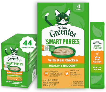 Greenies Feline Smart Purees Cat Treats, Indoor Chicken, 20 Count | Grain-Free, L-Carnitine for Metabolism, High Digestible Protein, No Carrageenan, Moisture-Rich, Nutritionally Complete11