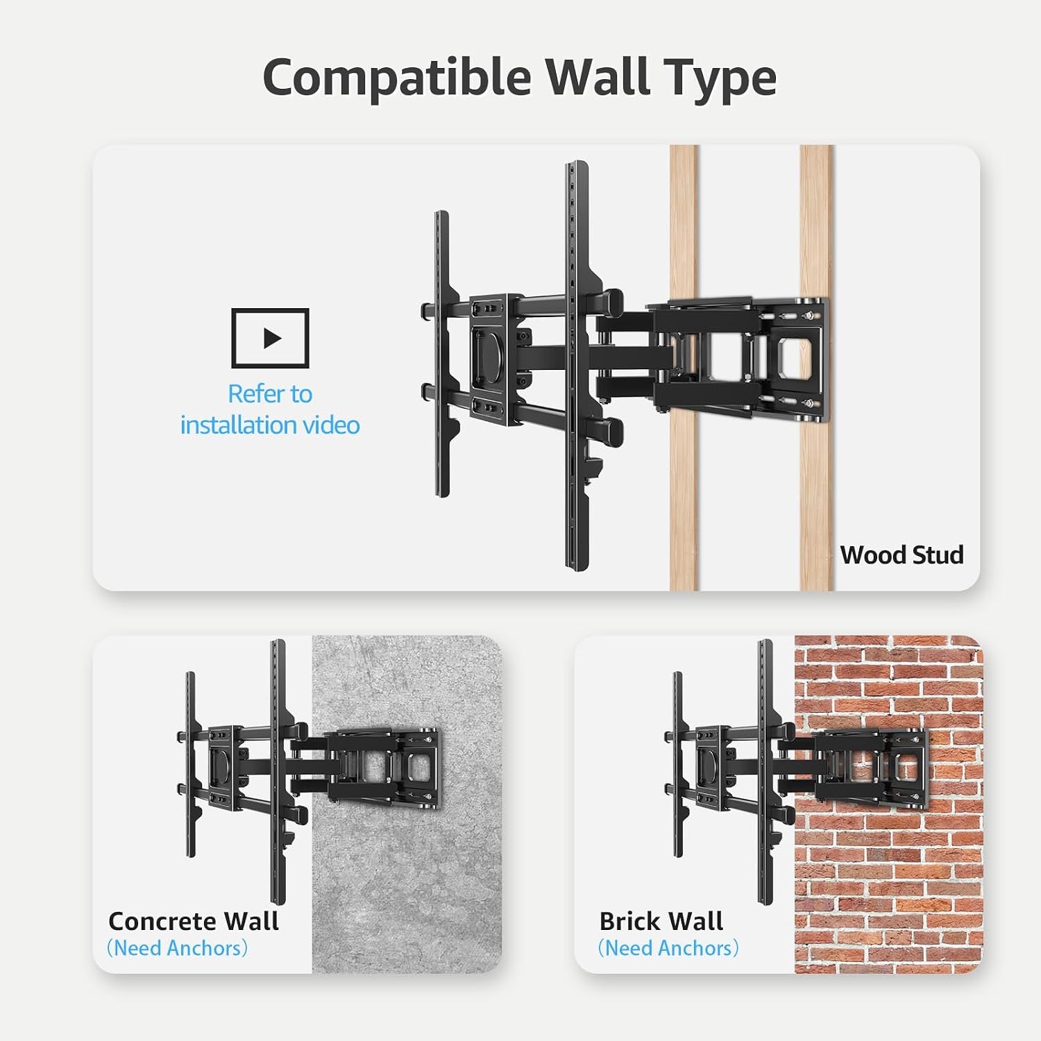 full-motion-tv-wall-mount-for-most-40-85-inch-flat-tvs-up-to-110-lbs-wall-mount-bracket-with-dual-articulating-arms-tilt-level-swivel-tv-mount-fits-12-16-wood-stud-max-vesa-600x400mm