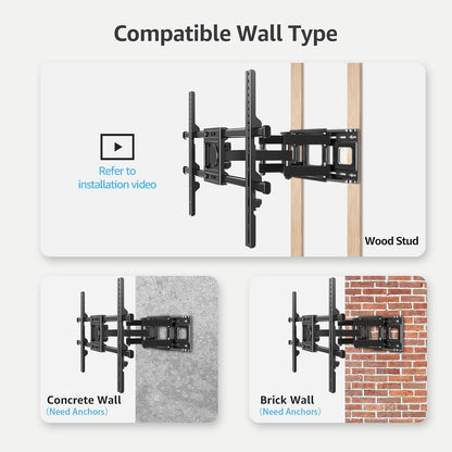 Full Motion TV Wall Mount for Most 40-85 Inch Flat Tvs up to 110 Lbs, Wall Mount Bracket with Dual Articulating Arms, Tilt, Level, Swivel, TV Mount Fits 12/16" Wood Stud, Max VESA 600X400Mm8