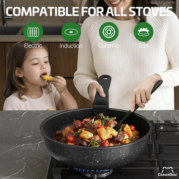 12 Pcs Pots and Pans Set Non Stick, Ceramic Cookware Set Non Toxic with Detachable Handles, Healthy Induction Cookware Oven Safe RV Kitchen Set, PFAS PFOA & PTFE Free, Black5