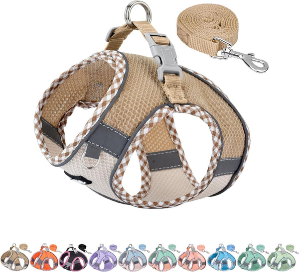 AIITLE Tiny Dog Harness - Lightweight Mesh Step-In Vest for Puppy, Reflective & Escape-Proof Design with High-Stick Magic Tape - Indoor/Outdoor Use for Chihuahua, Maltese, Shih Tzu(Brown-Beige, XXXS)1