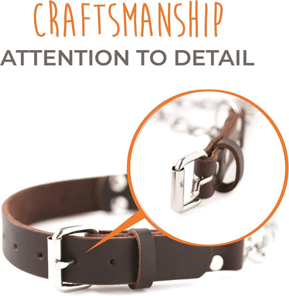 Mighty Paw Martingale Dog Collar - No Pull Design - Stainless Steel Chain - Limited Chain Cinch Training - Brown Leather Martingale Training Collar - Medium Size7