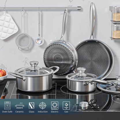 ® Hybrid Nonstick Stainless Steel Pots and Pans Set, Induction Cookware Set with Tempered Glass Lids, Non-Stick Pot and Pan Set Suitable for All Cooktops, Non-Toxic, Dishwasher & Oven Safe6