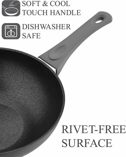 Titanium Nonstick 11 Inch Wok and Stir Fry Pan with Glass Lid Forged Aluminum with PFOA Free Scratch Resistant (Gray)5