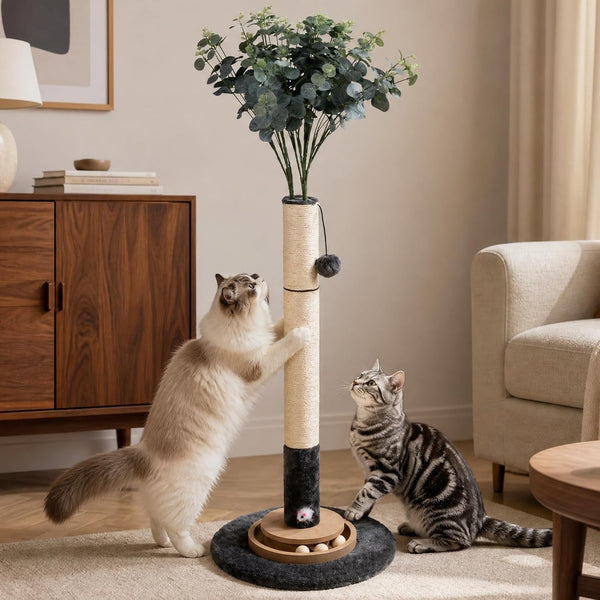 35 Inch Cat Scratching Post, Eucalyptus Sisal Rope Cat Tree Tower with Hanging Ball & Interactive Mouse Toy, Durable Scratcher for Indoor Adult Cats1