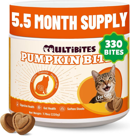 330 Bites Pumpkin Cat Treats, Natural Cat Treats Healthy with Pumpkin Powder for Cats, Psyllium Husk, Digestive Support Kitten Snacks for Stool Firm & Gut Health1