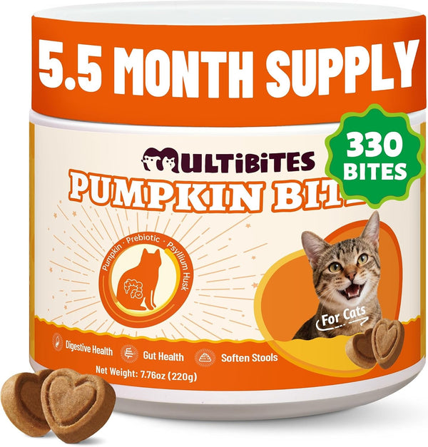 330 Bites Pumpkin Cat Treats, Natural Cat Treats Healthy with Pumpkin Powder for Cats, Psyllium Husk, Digestive Support Kitten Snacks for Stool Firm & Gut Health1